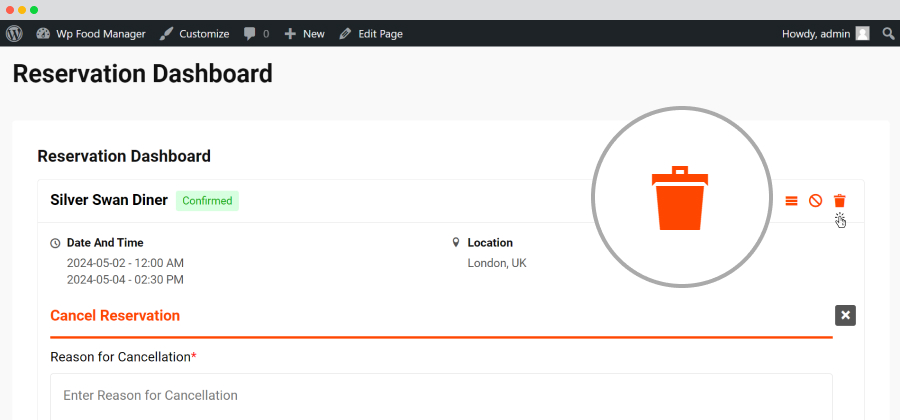 Reservation Dashboard-Delete
